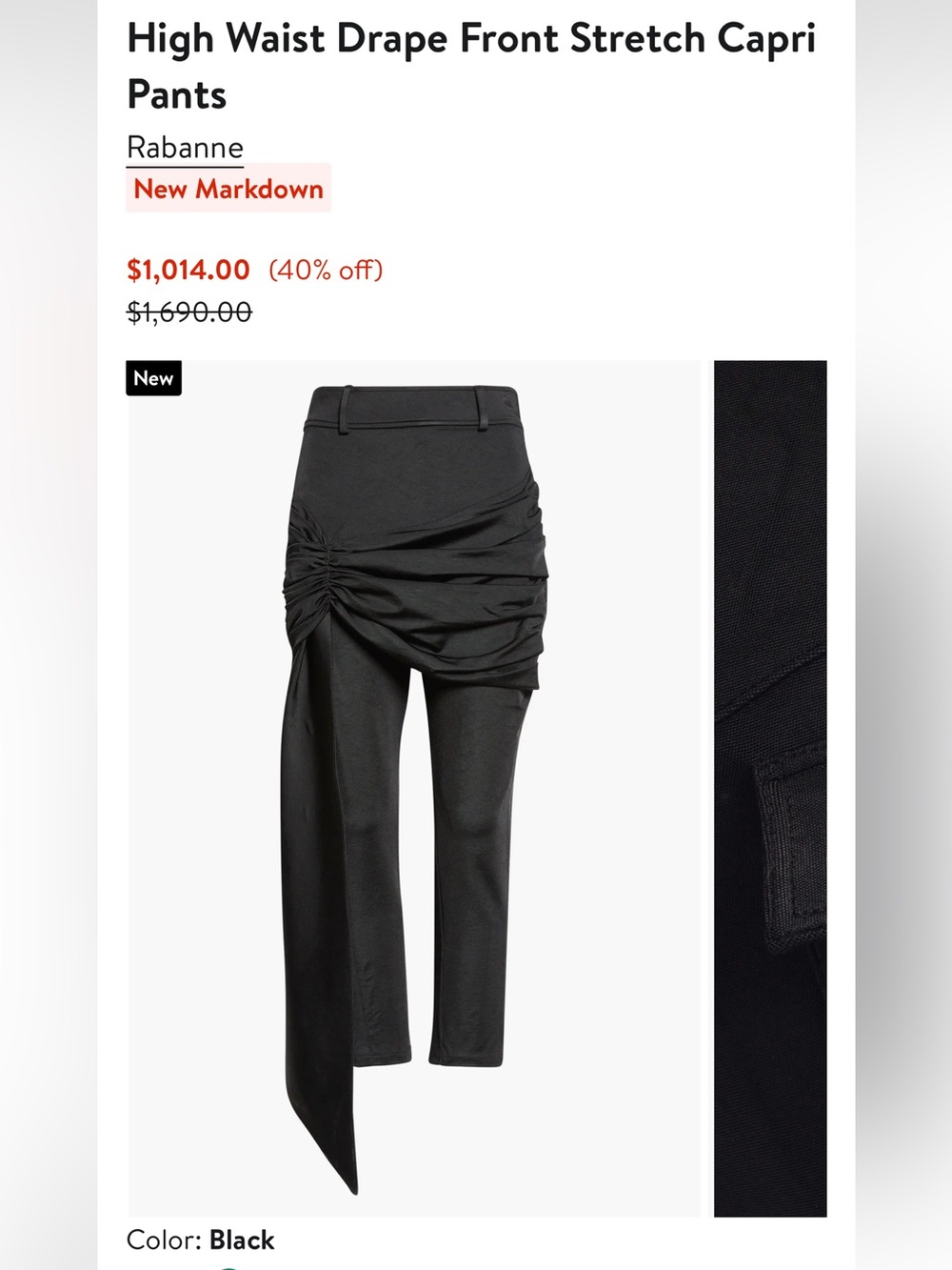 Paco Rabanne Black High-Waist Draped Skirt-Pant